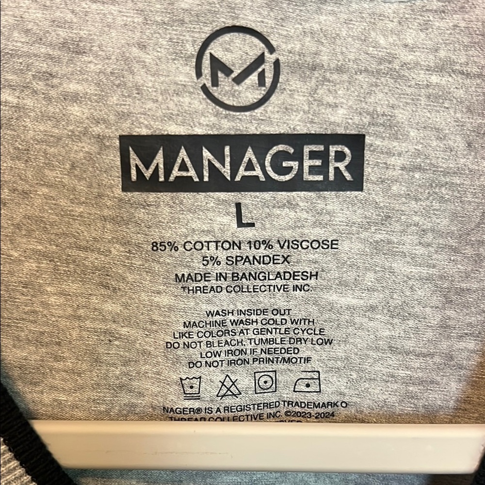 Manager Grey Heather Men’s Size Large Short Sleeve Relaxed Fit Cotton-Blend Tee - Picture 3 of 8